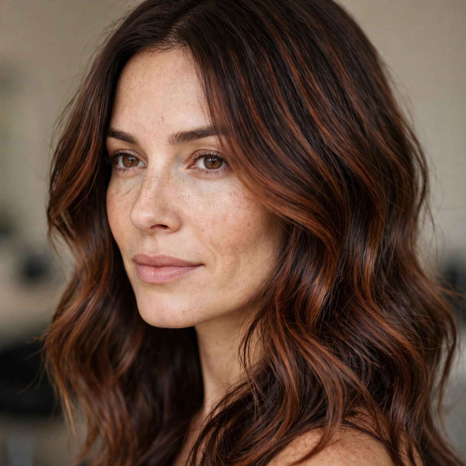Auburn balayage on brown hair