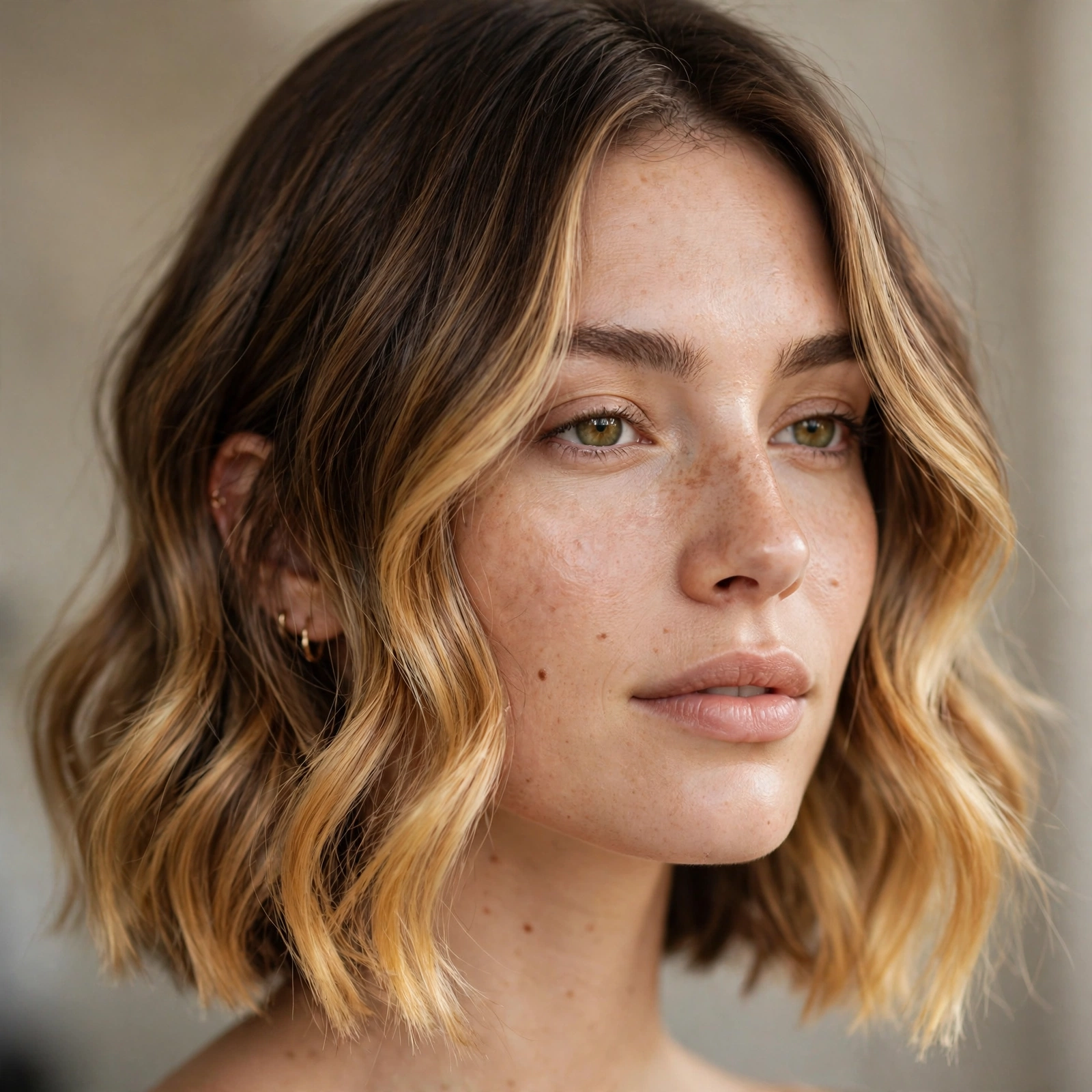 Golden balayage ends on lob
