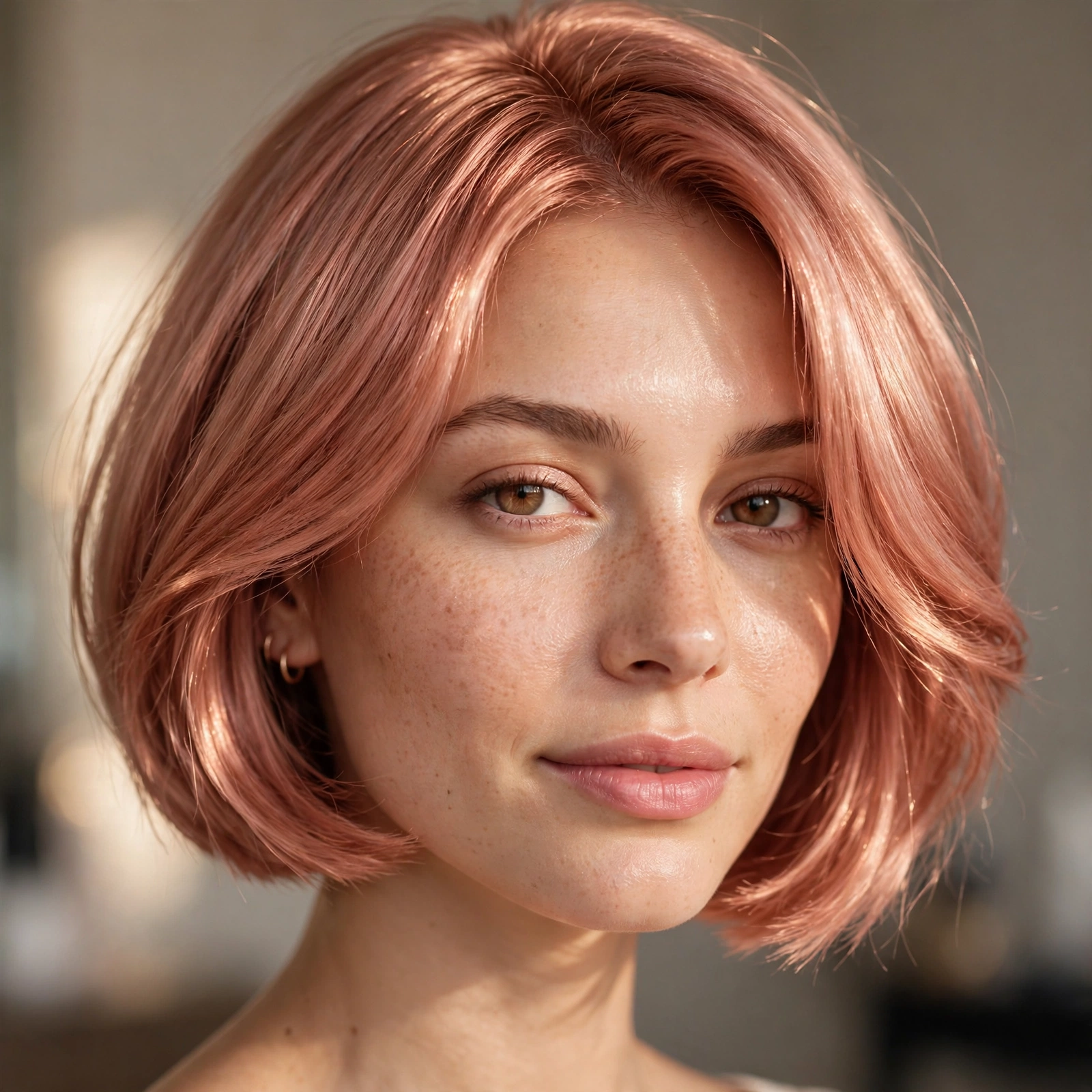 Rose gold tint on bob haircut