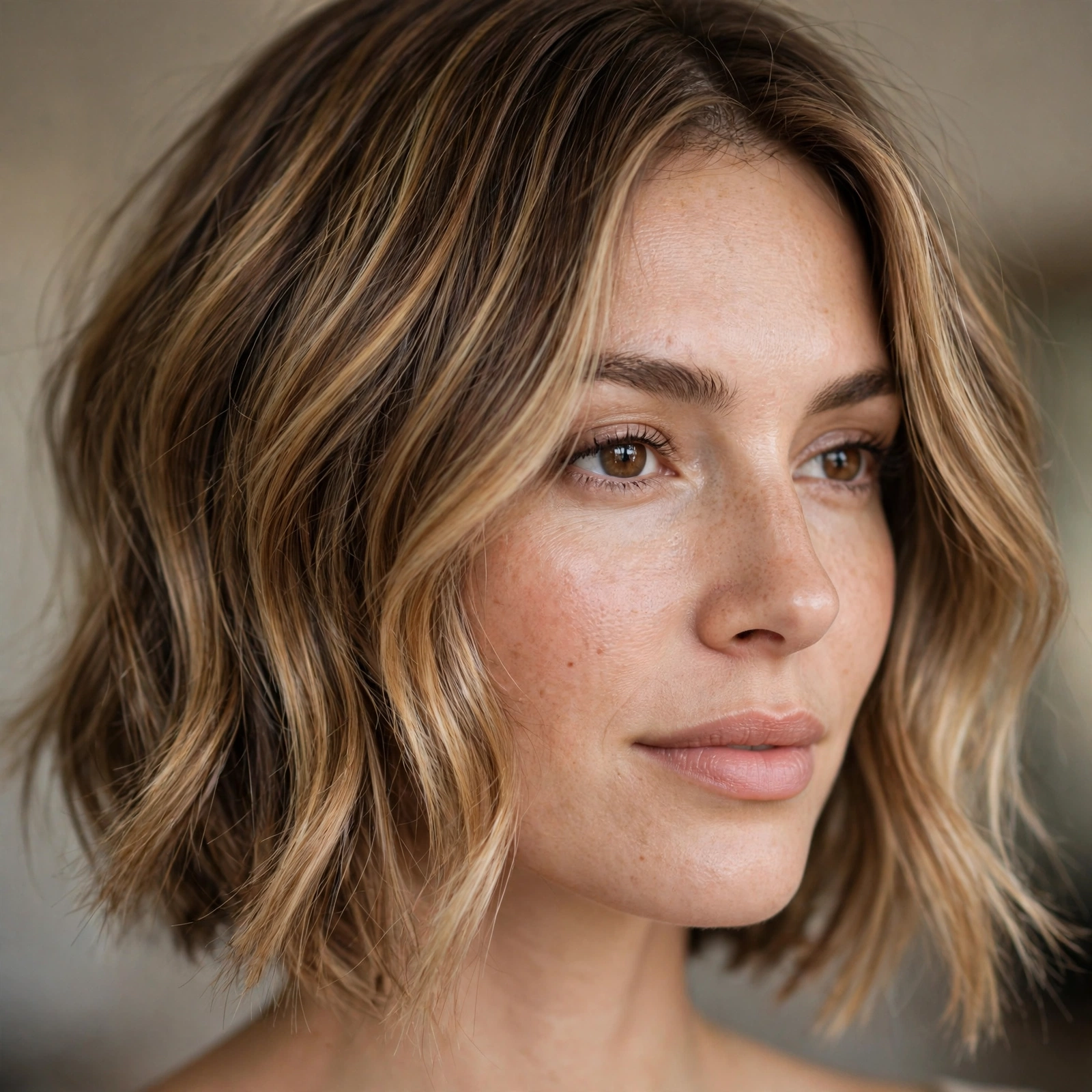 Lived-in balayage on lob haircut