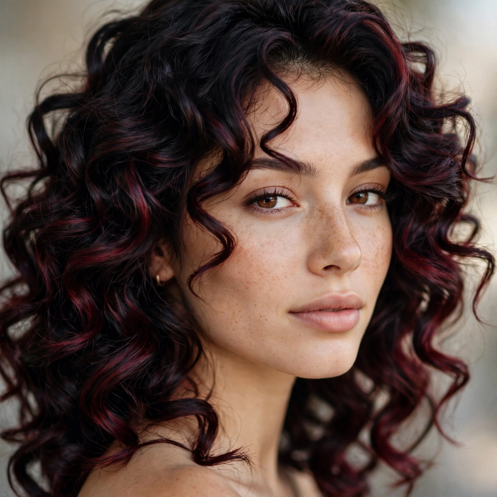Black cherry hair on curls
