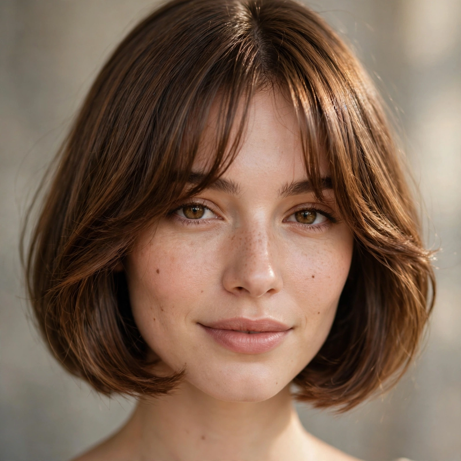 Bob haircut with curtain bangs