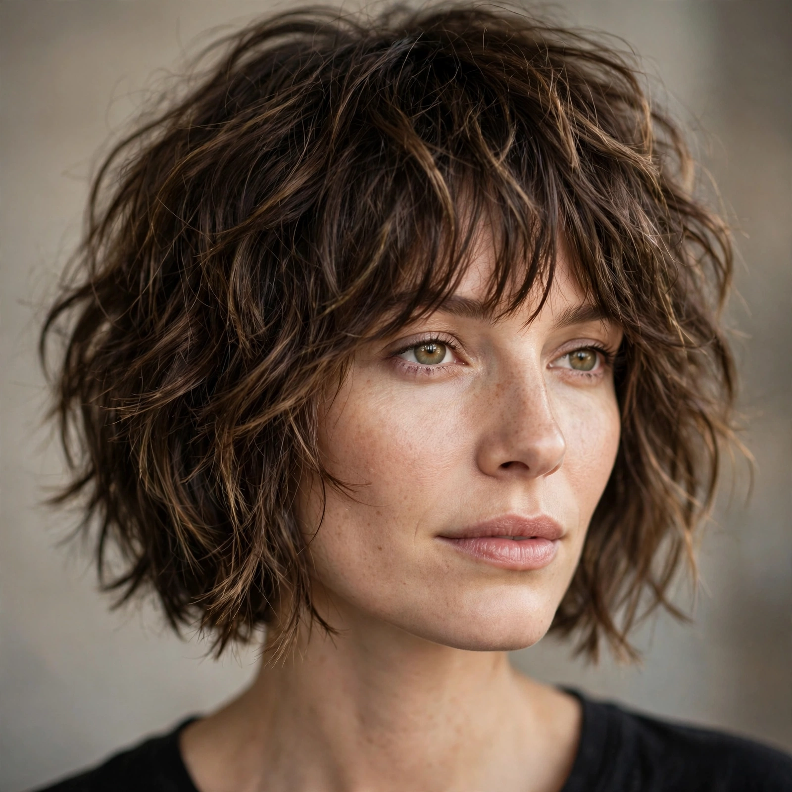 Shaggy textured bob haircut