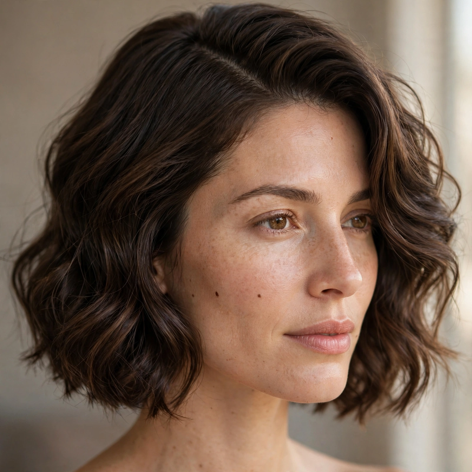 Wavy bob with deep side part
