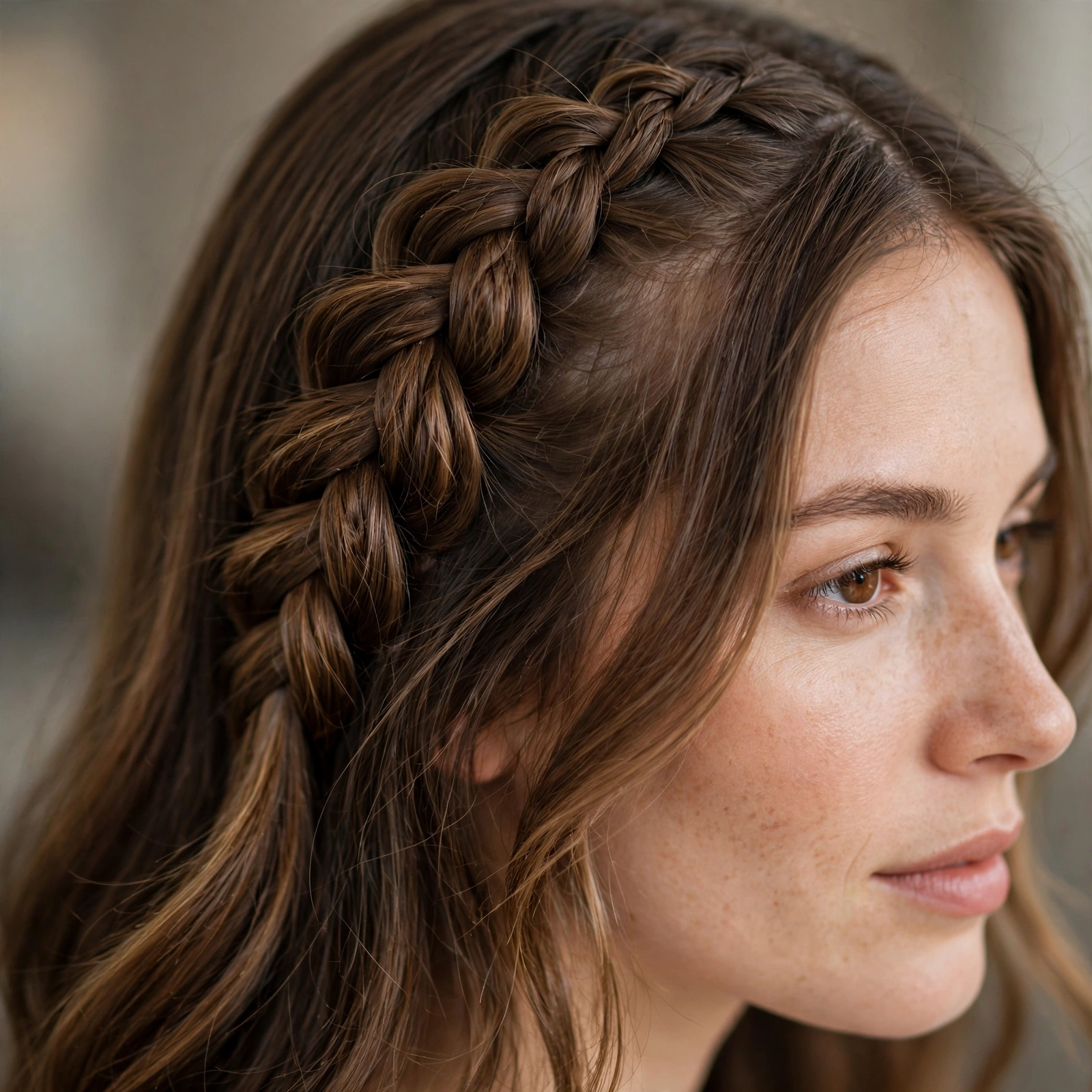 Dutch braid on long hair with raised texture