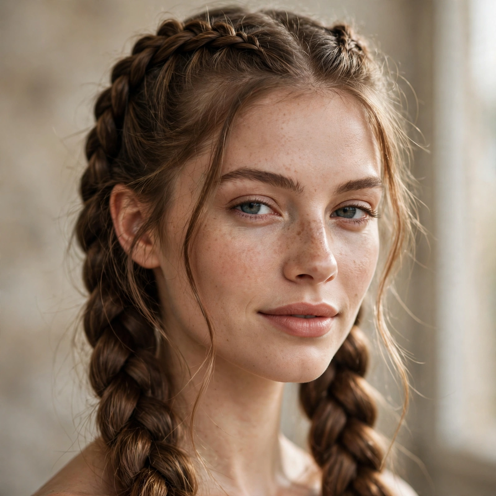 Two Dutch braids on long hair