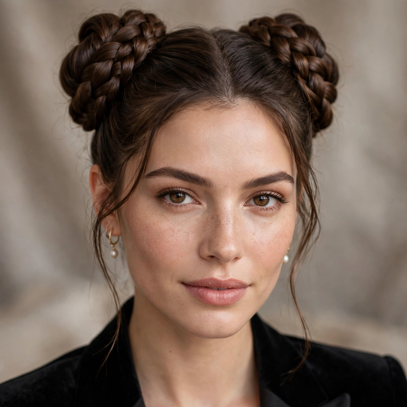 Polished double braided buns for a formal event