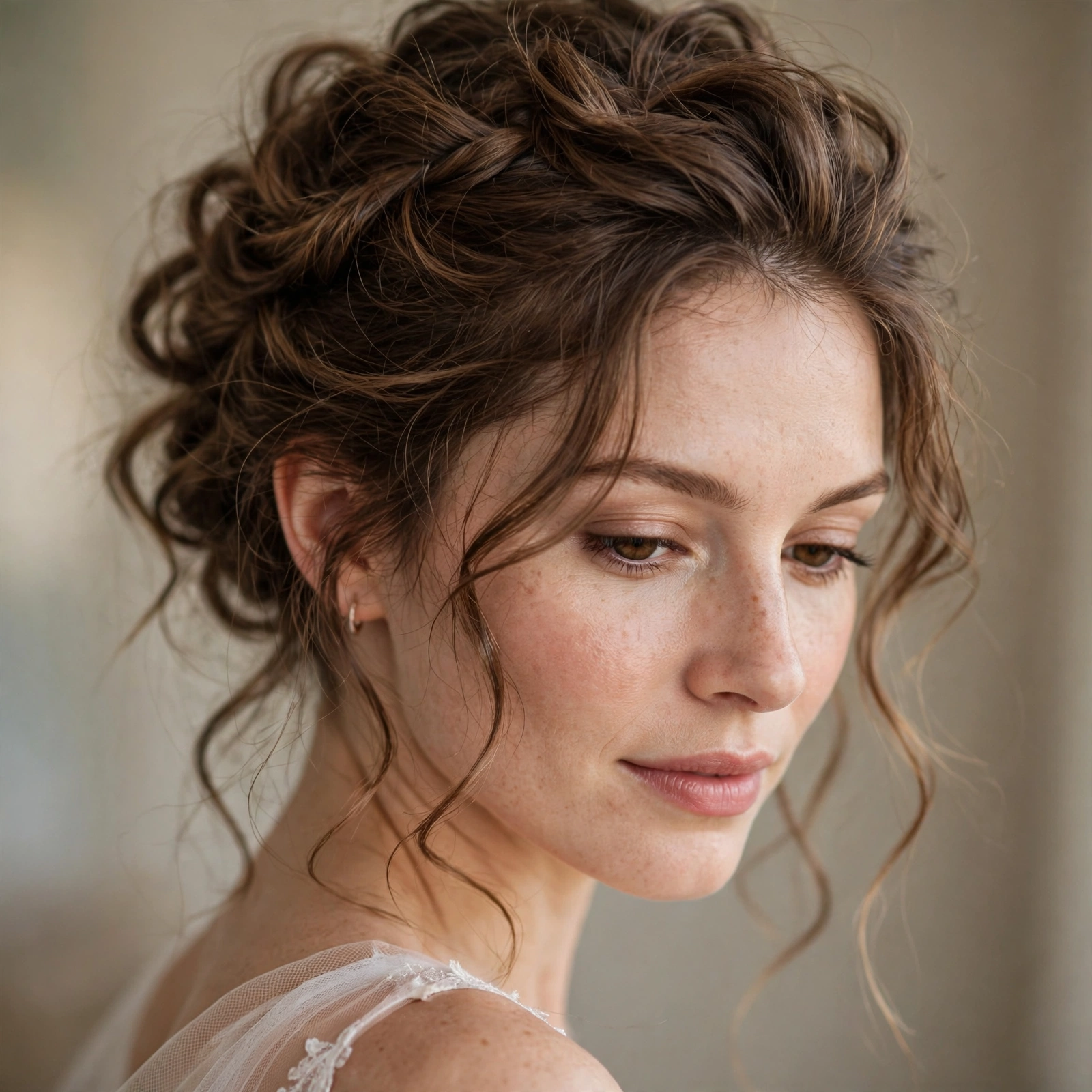 Textured romantic bridal updo with loose pieces