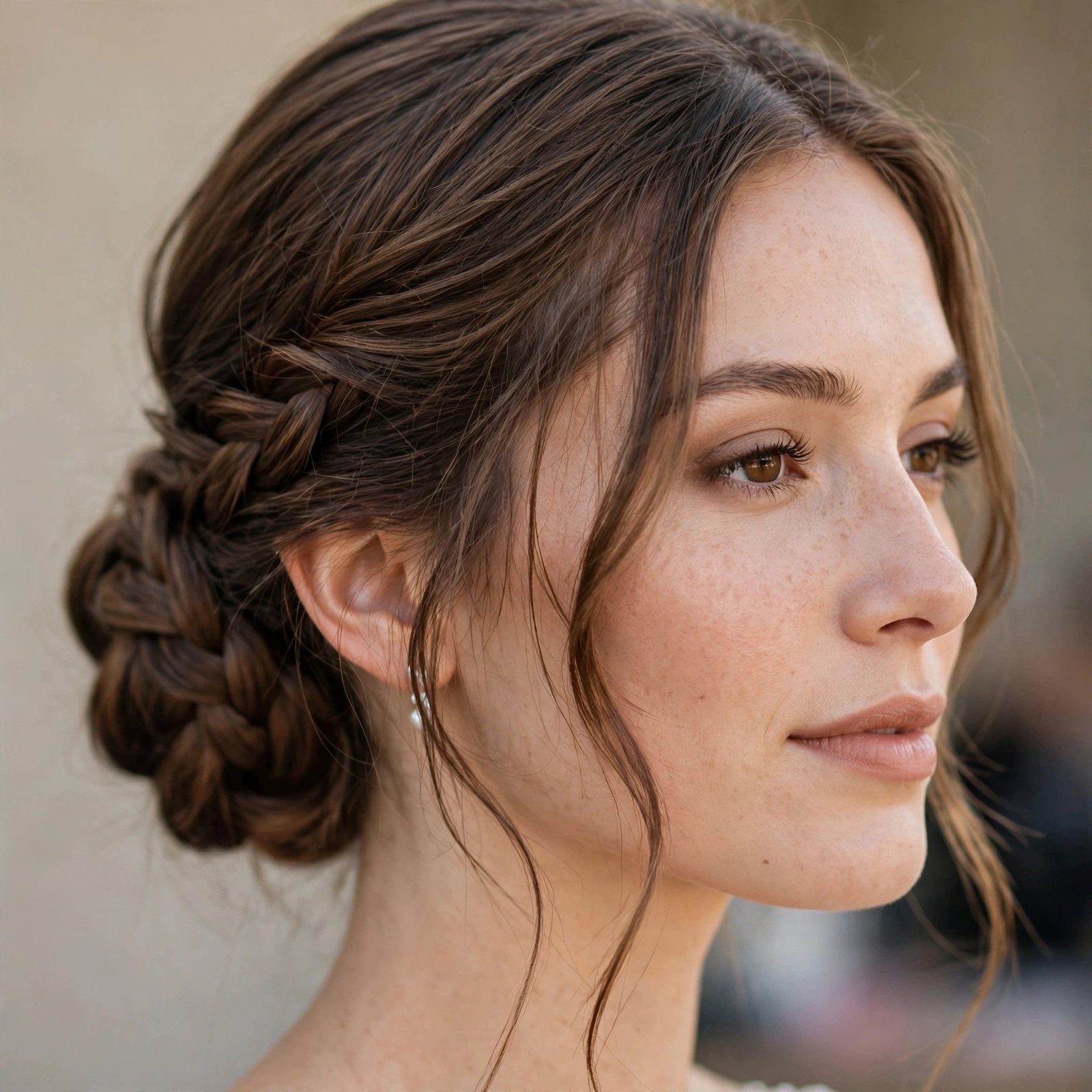 Low bun bridal updo with braided detail