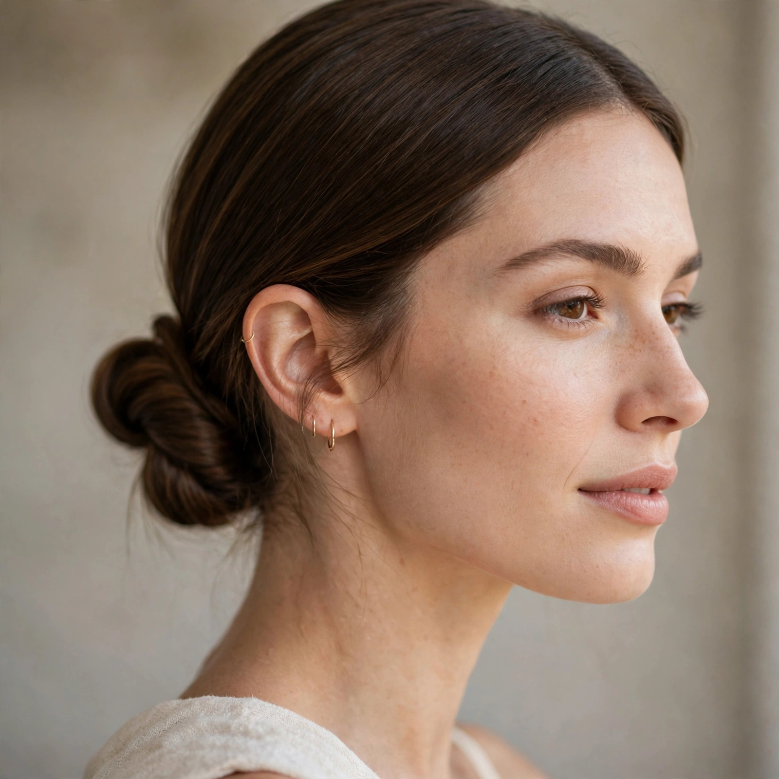 Minimalist low knot bridesmaid hairstyle