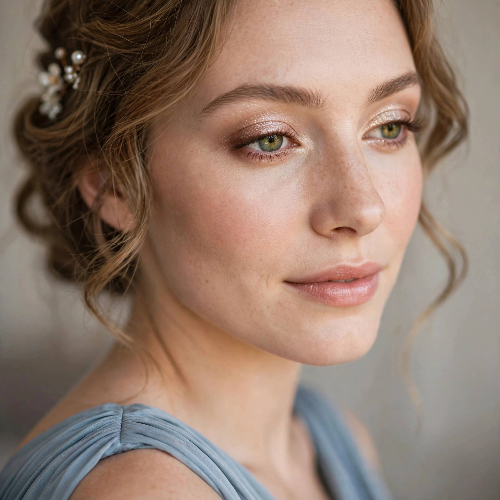 Bridesmaid with subtle shimmer eyeshadow