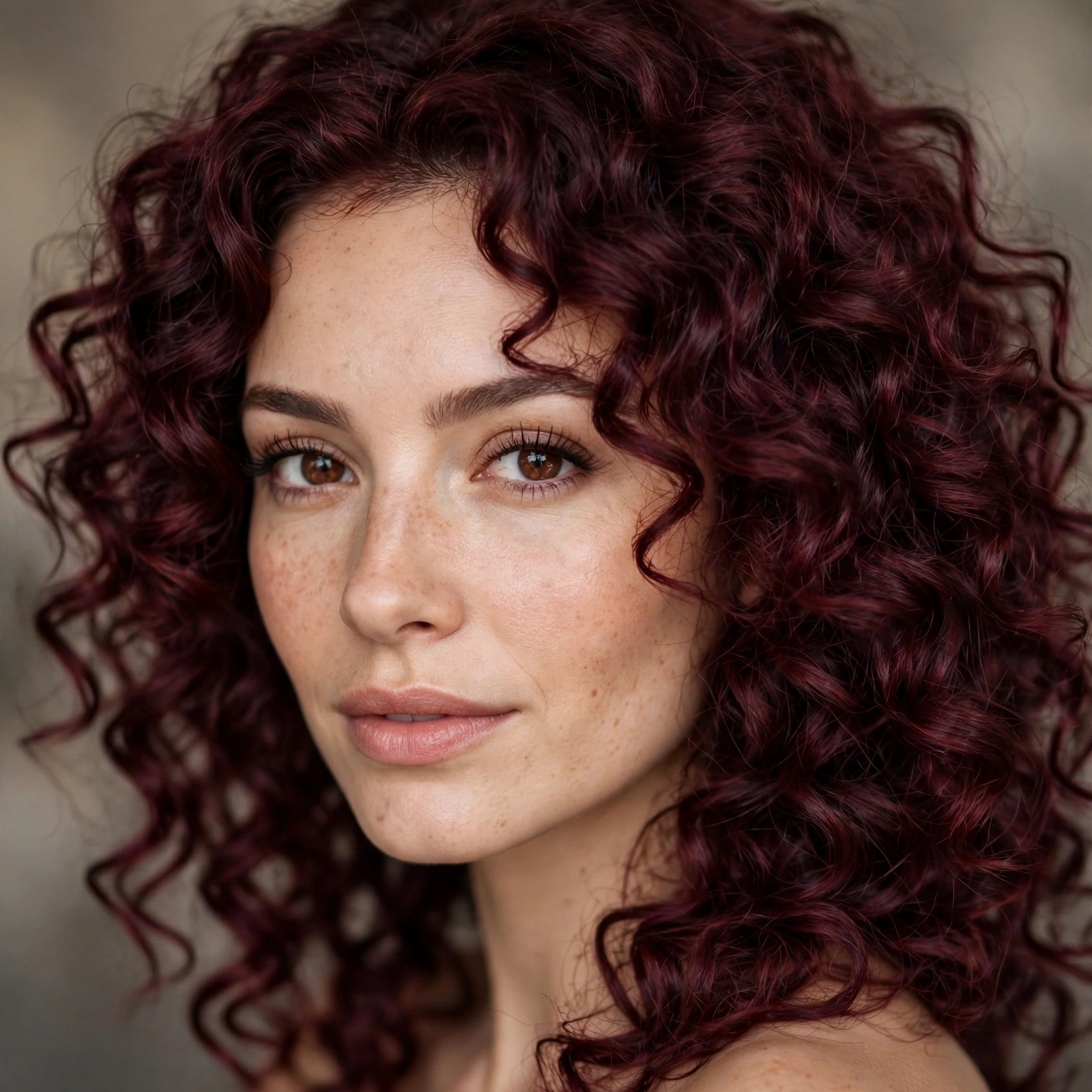 Burgundy curly hair
