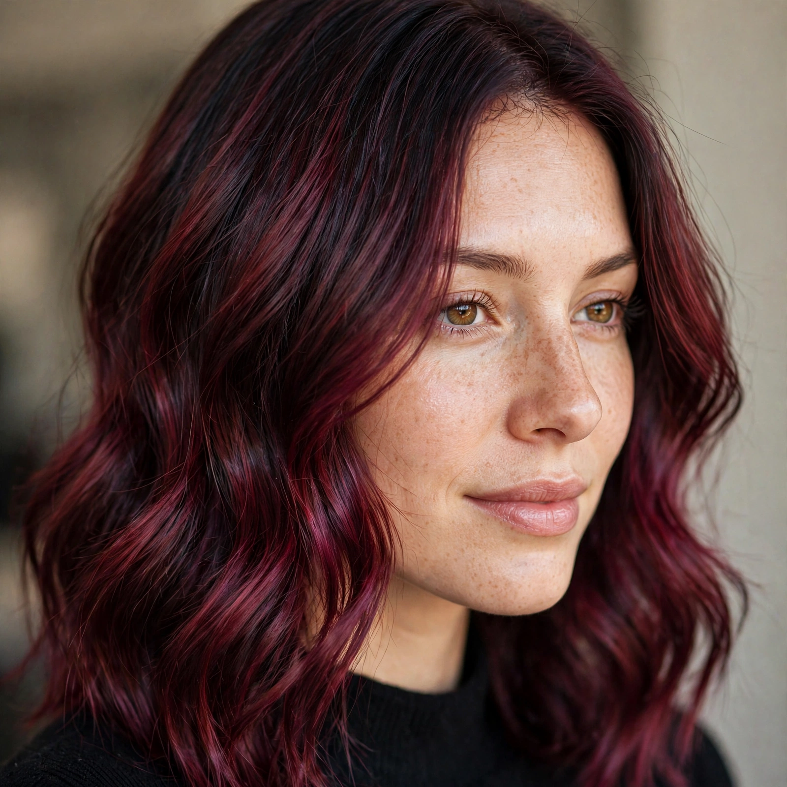 Burgundy root melt hair color