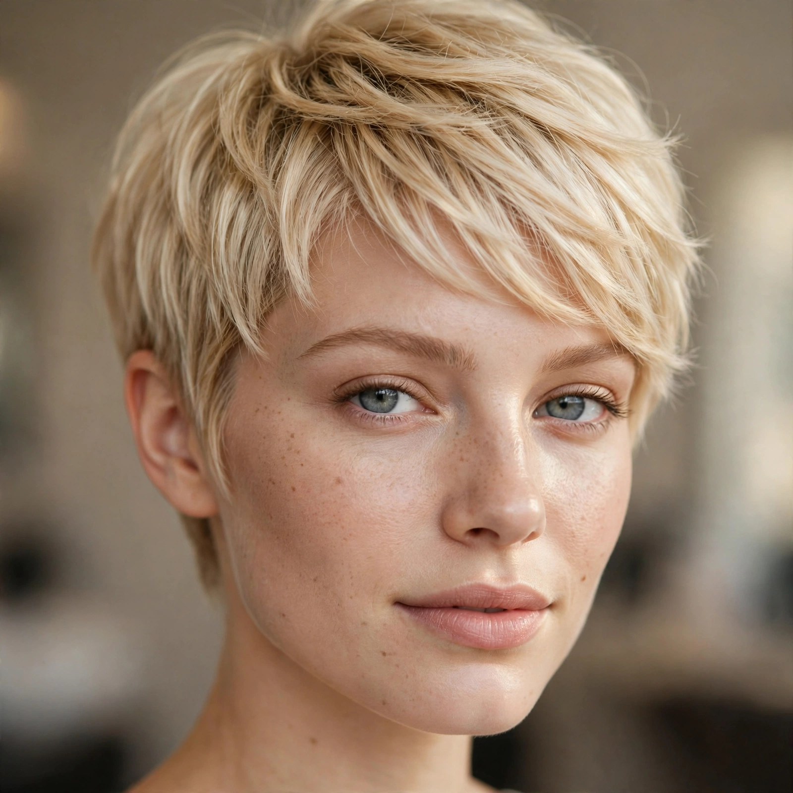 Buttery blonde pixie cut