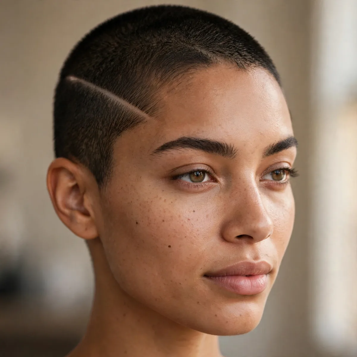 Buzz cut with shaved hard part line