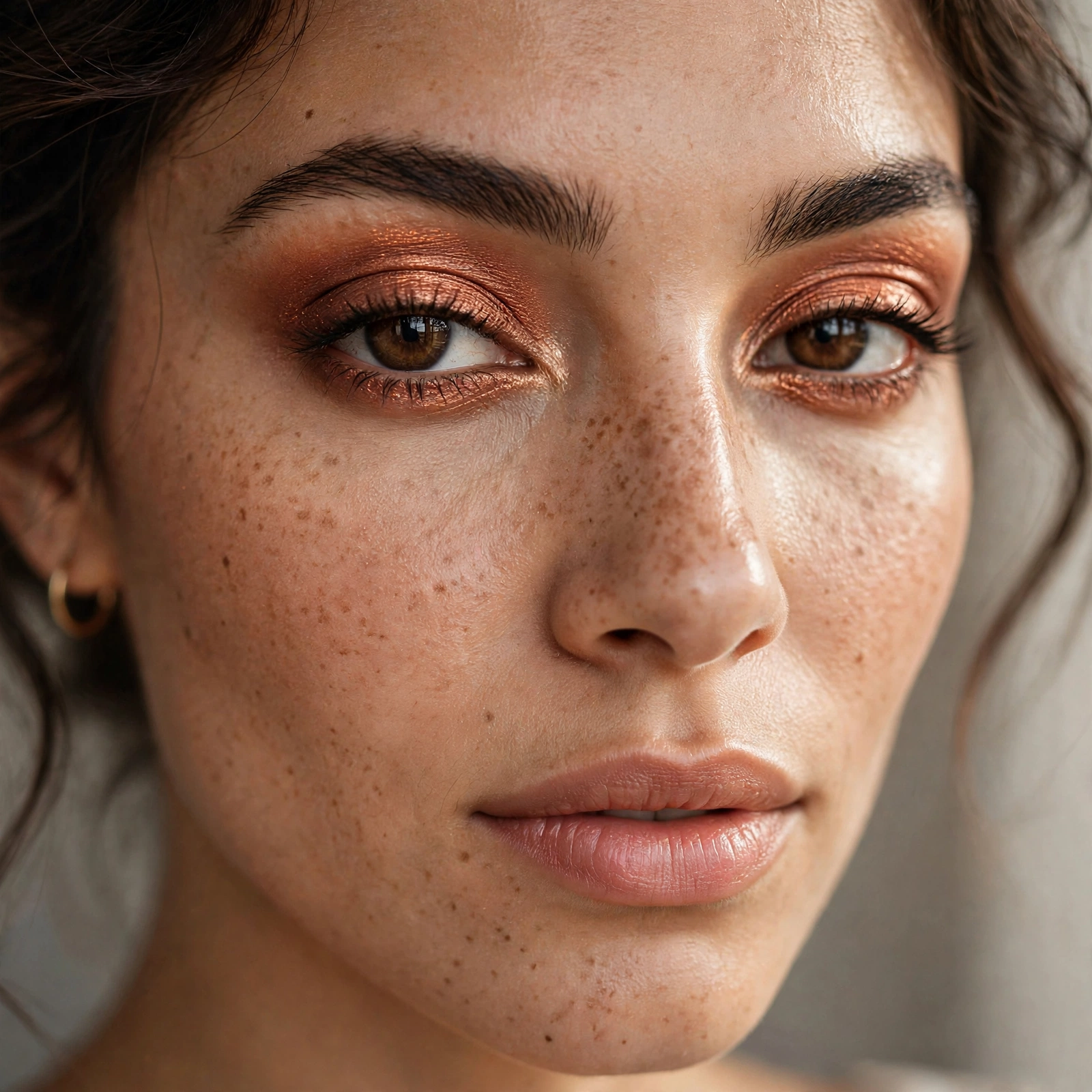 Copper eyeshadow on brown eyes