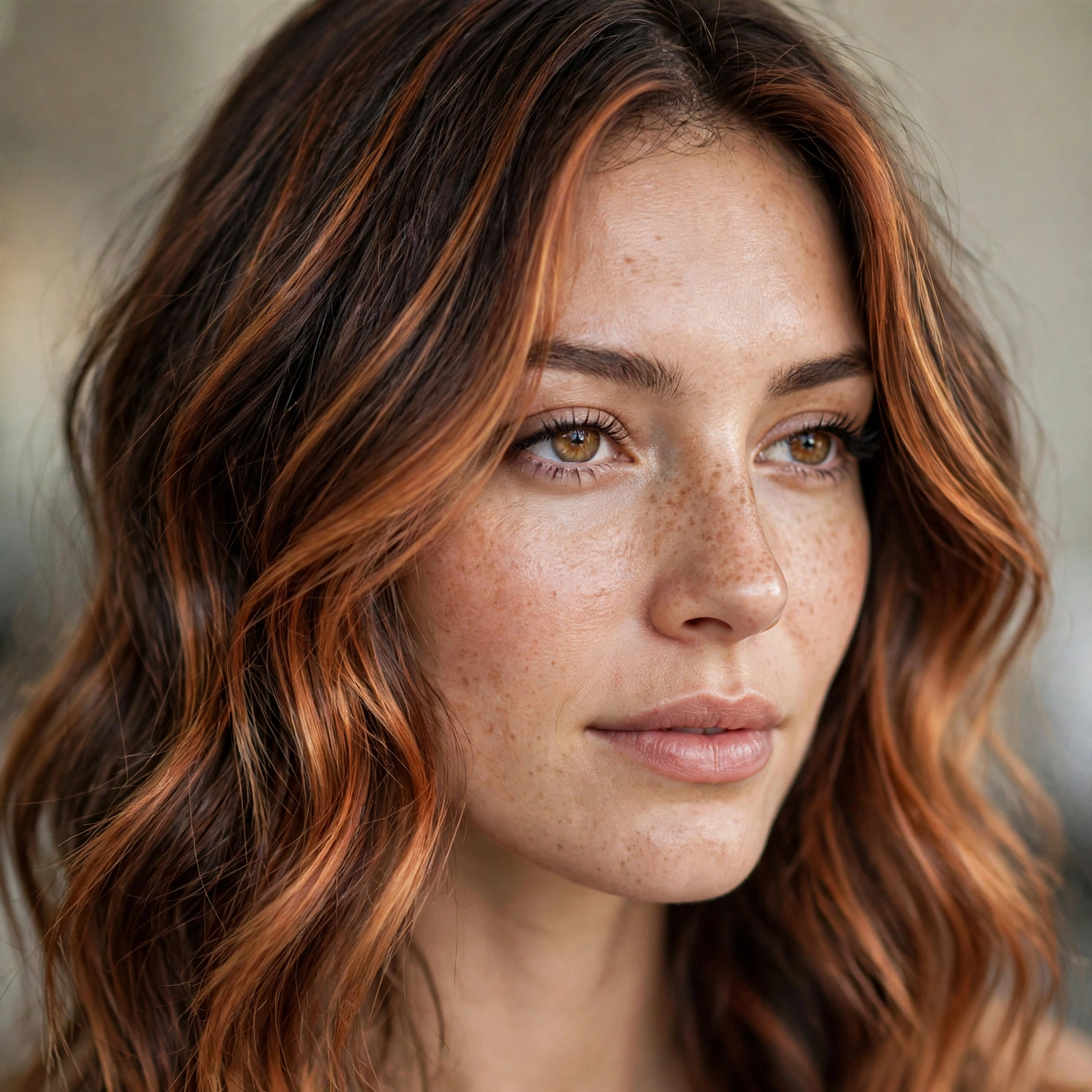 Copper balayage on brunette hair