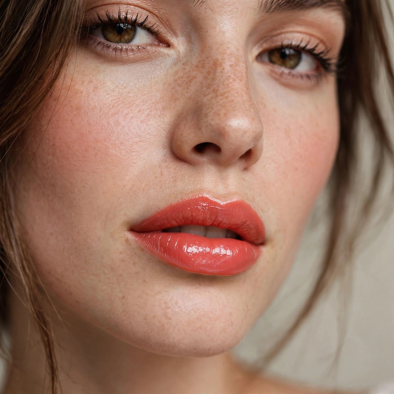 Coral gloss shiny lipstick