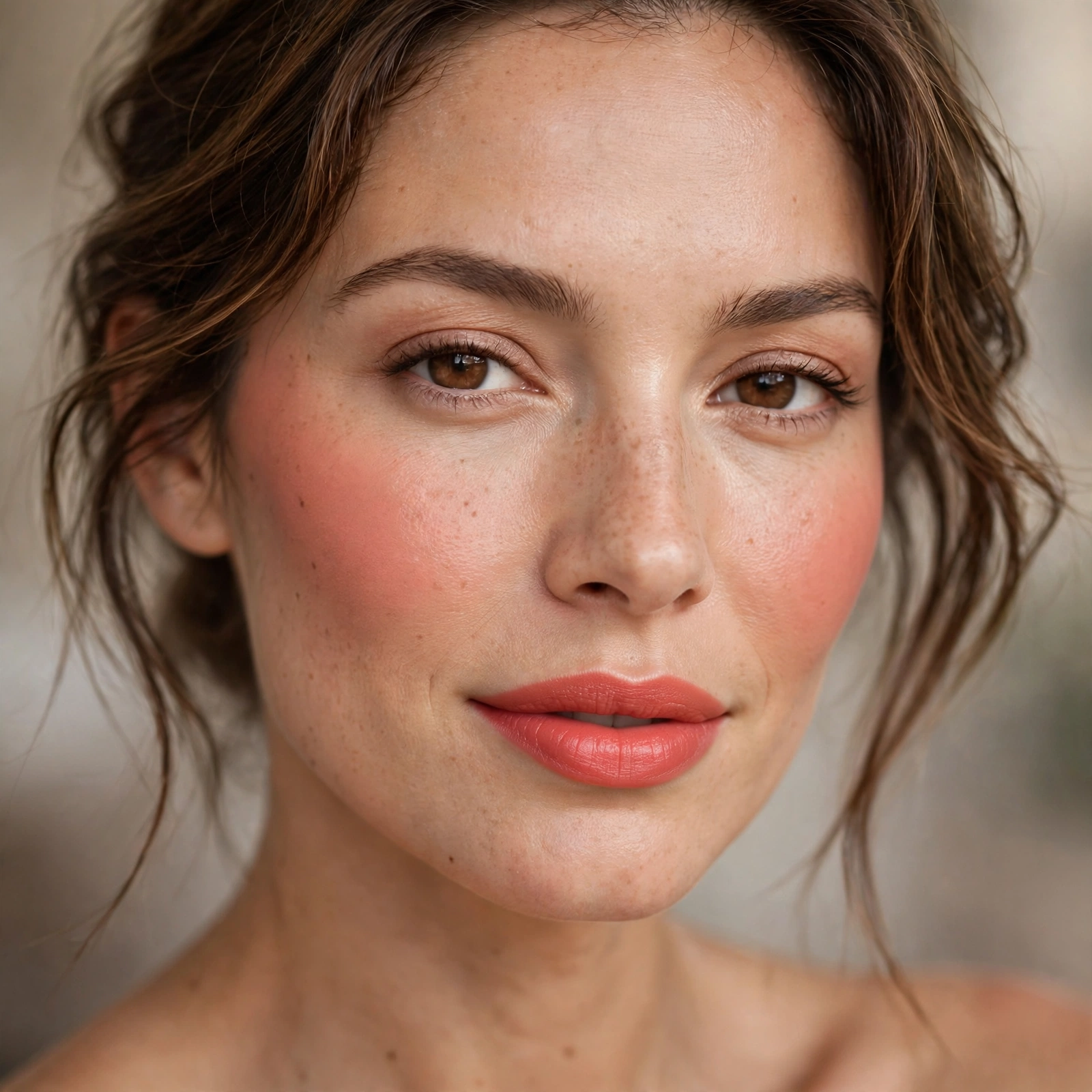 Coral blush matching lipstick