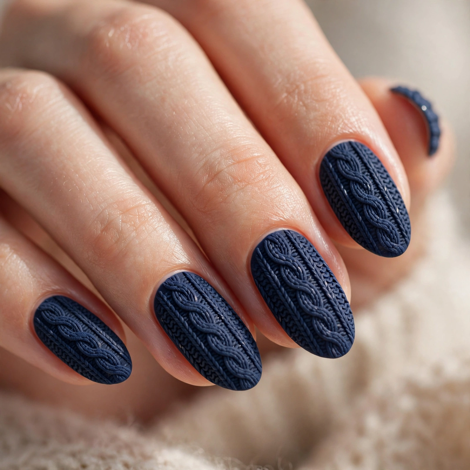 Navy fisherman knit nail design