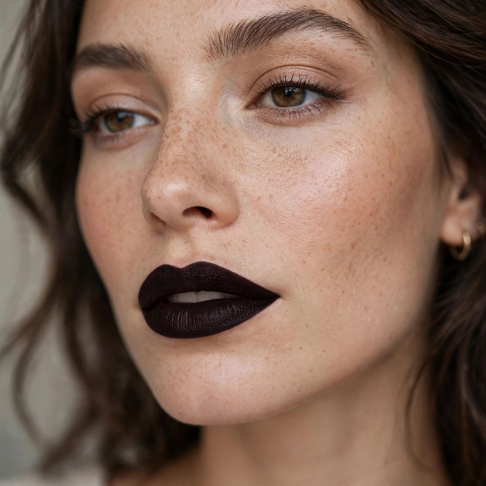 Crisp edged dark lipstick application