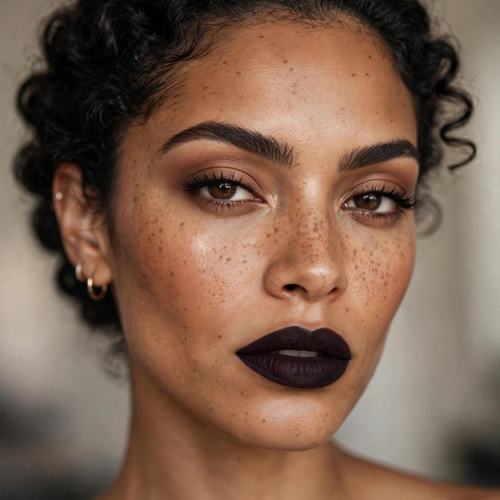 Matte dark lipstick power look