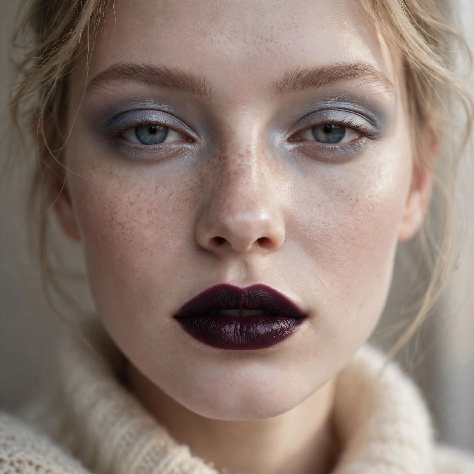 Dark lips with winter skin makeup