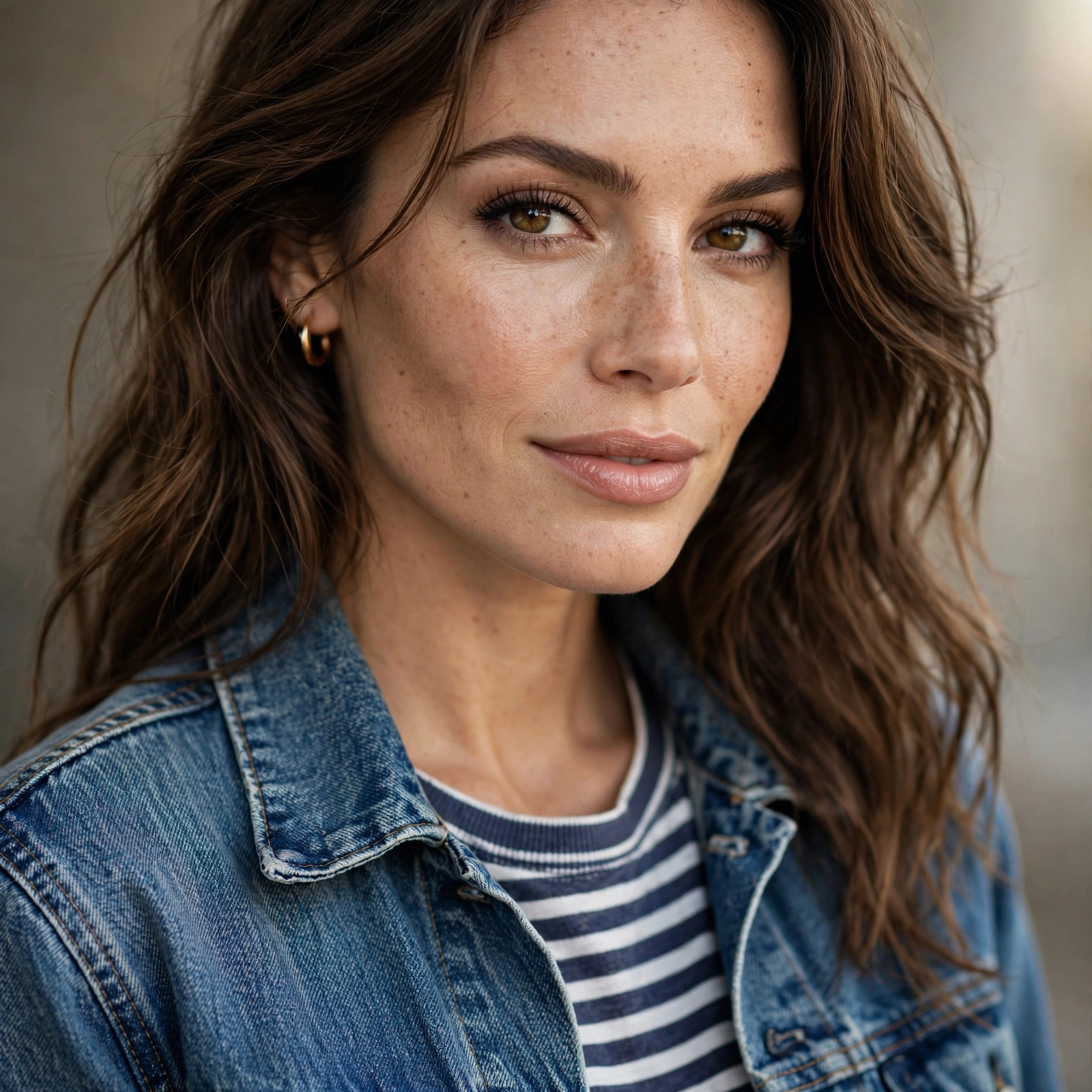 Denim jacket with striped shirt