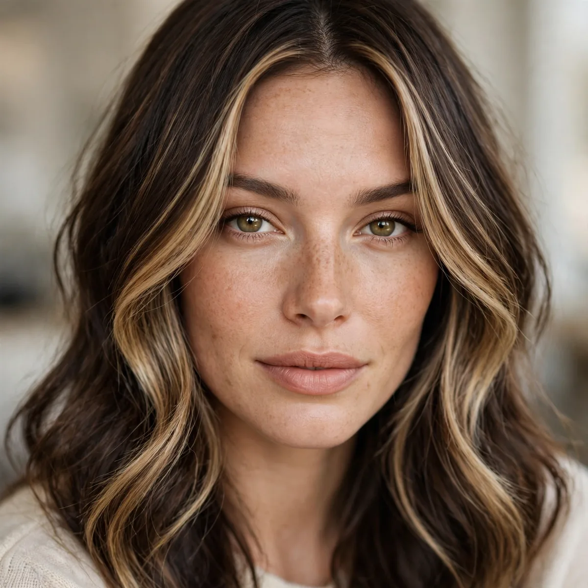 Bronde face-framing highlights on brunette