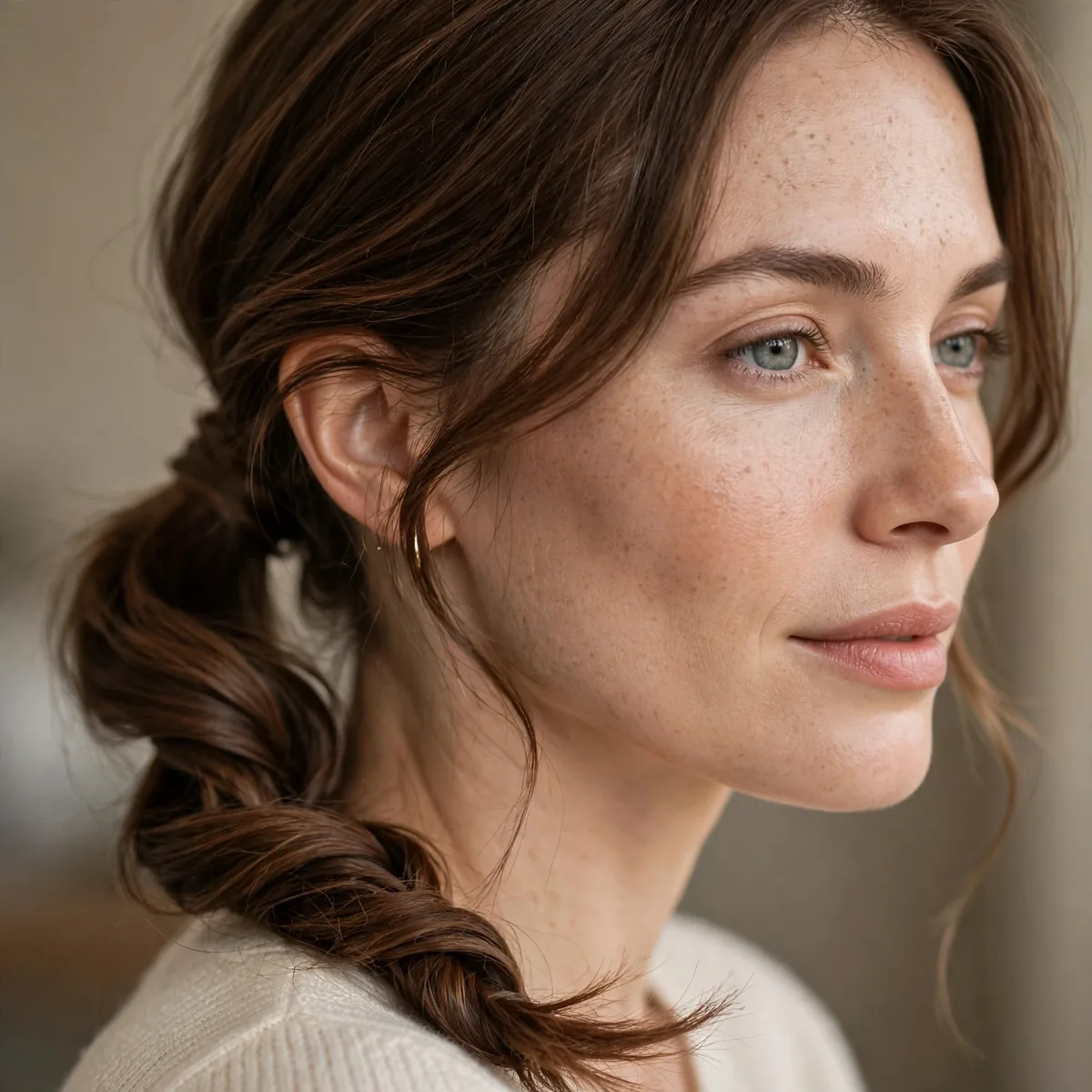 Low ponytail with twisted detail