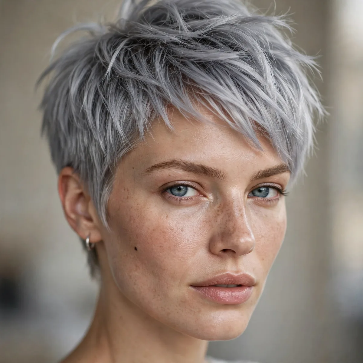 Silver gray edgy short cut