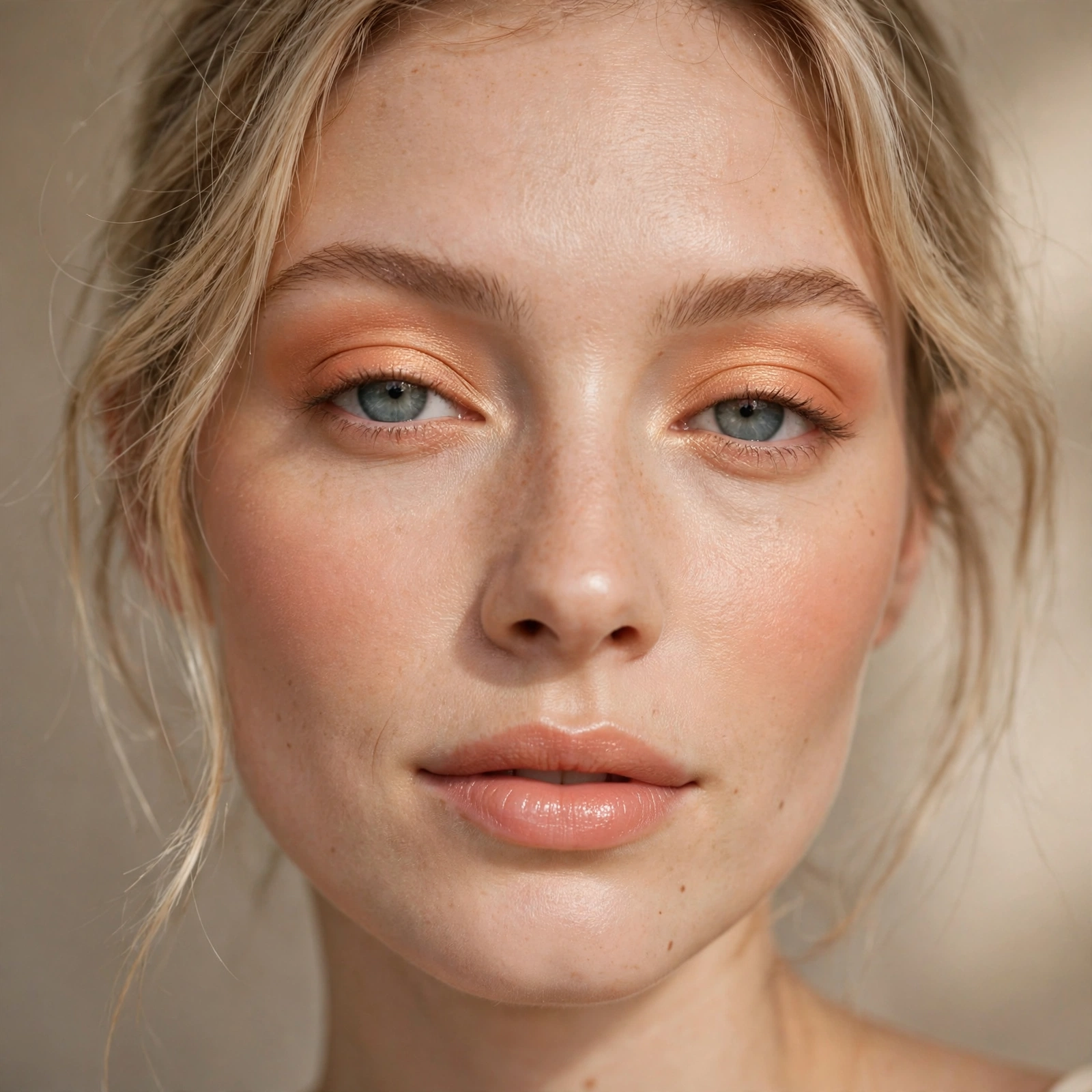 Apricot eyeshadow glow look