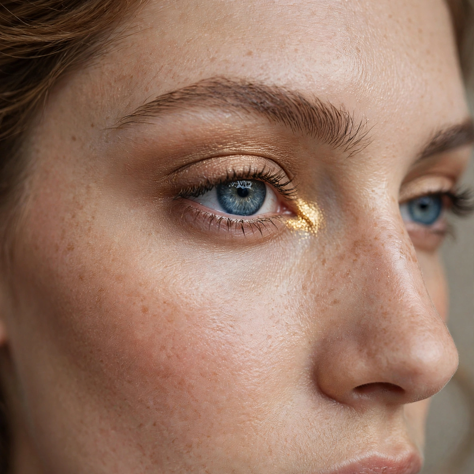 Gold inner corner highlight on blue eyes