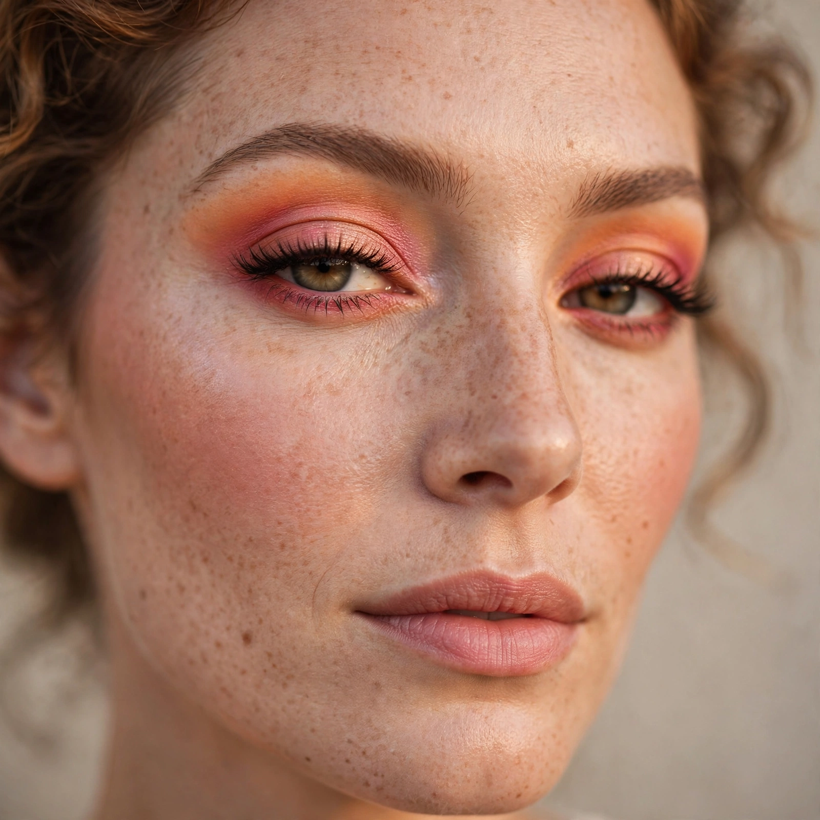 Sunset-toned eyeshadow with orange and pink