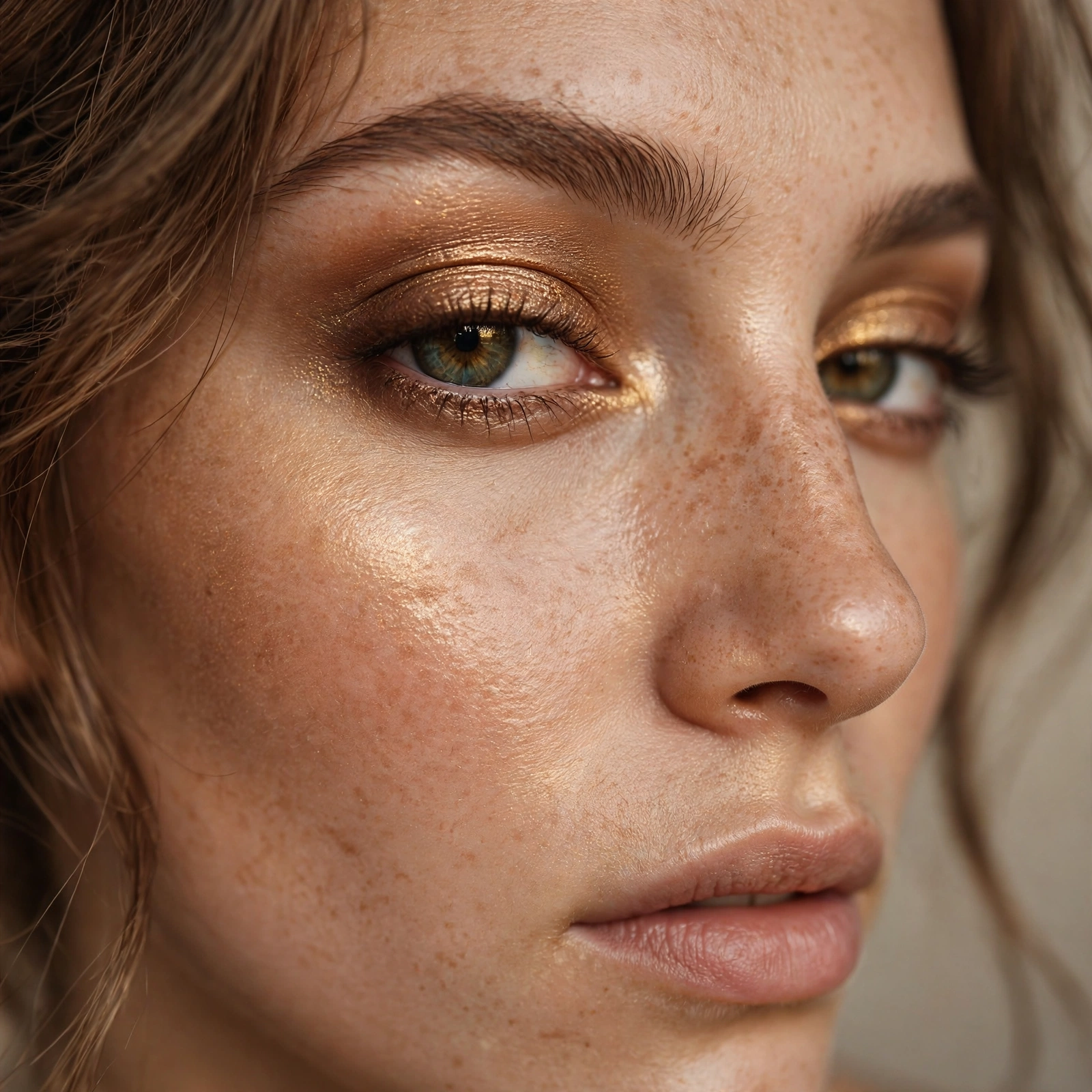 Golden bronze eyeshadow on hazel eyes