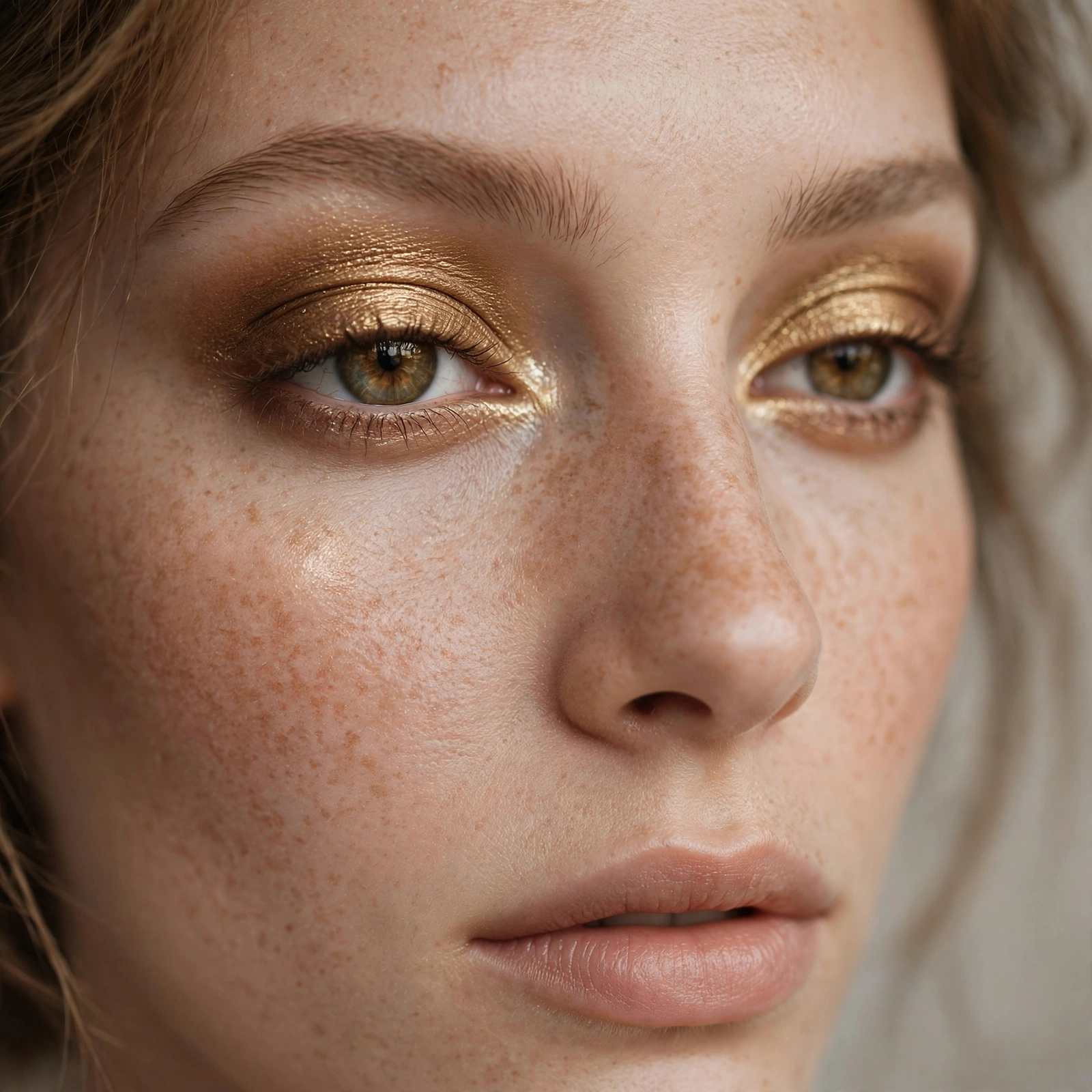 Antique gold eyeshadow on hazel eyes