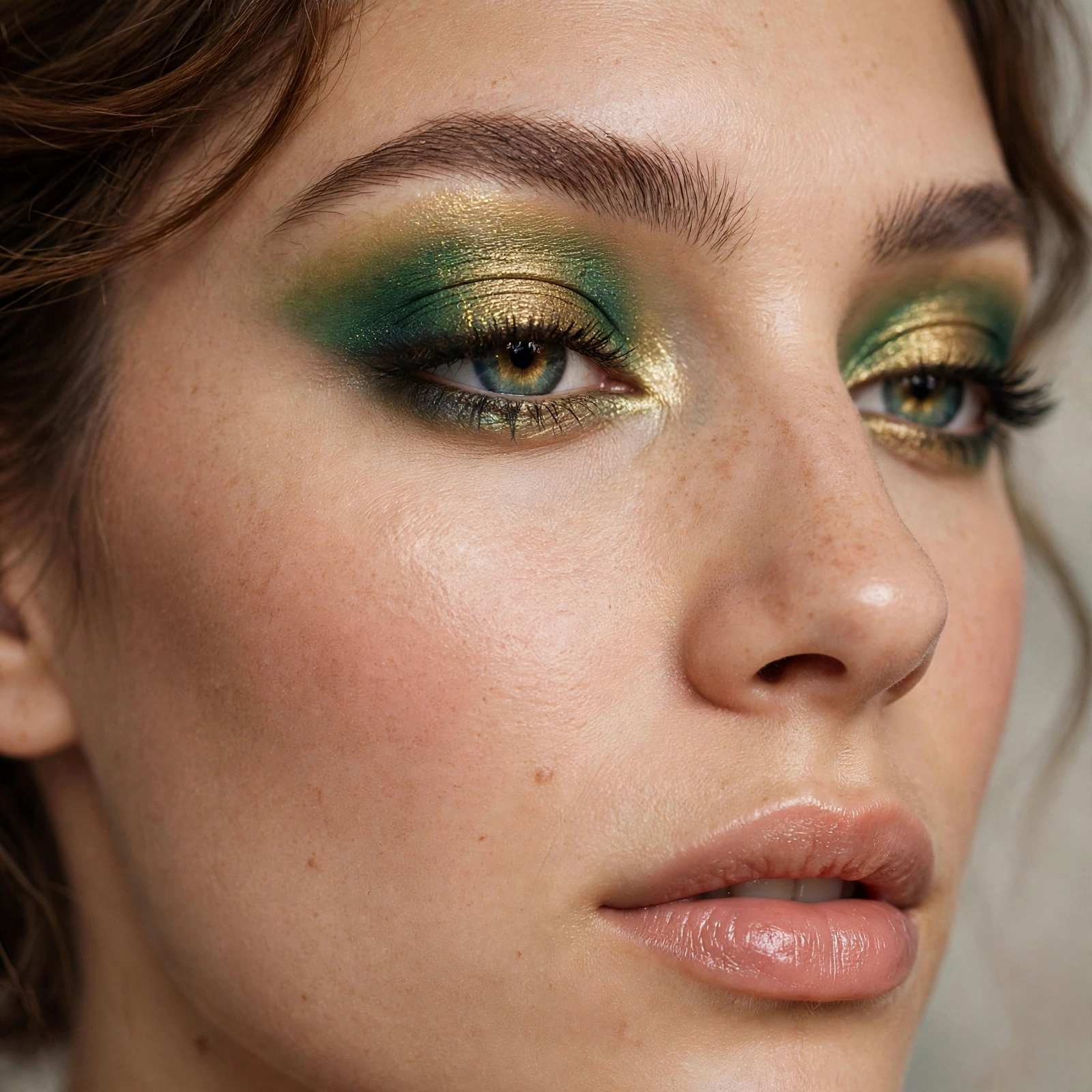 Green and gold duo eyeshadow look