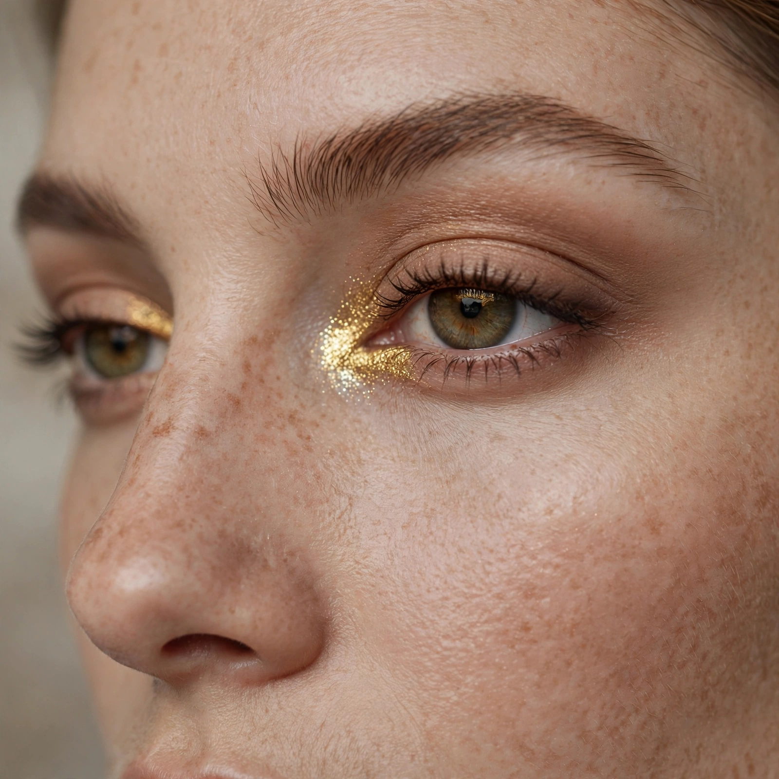 Gilded inner corner highlight on hazel eyes