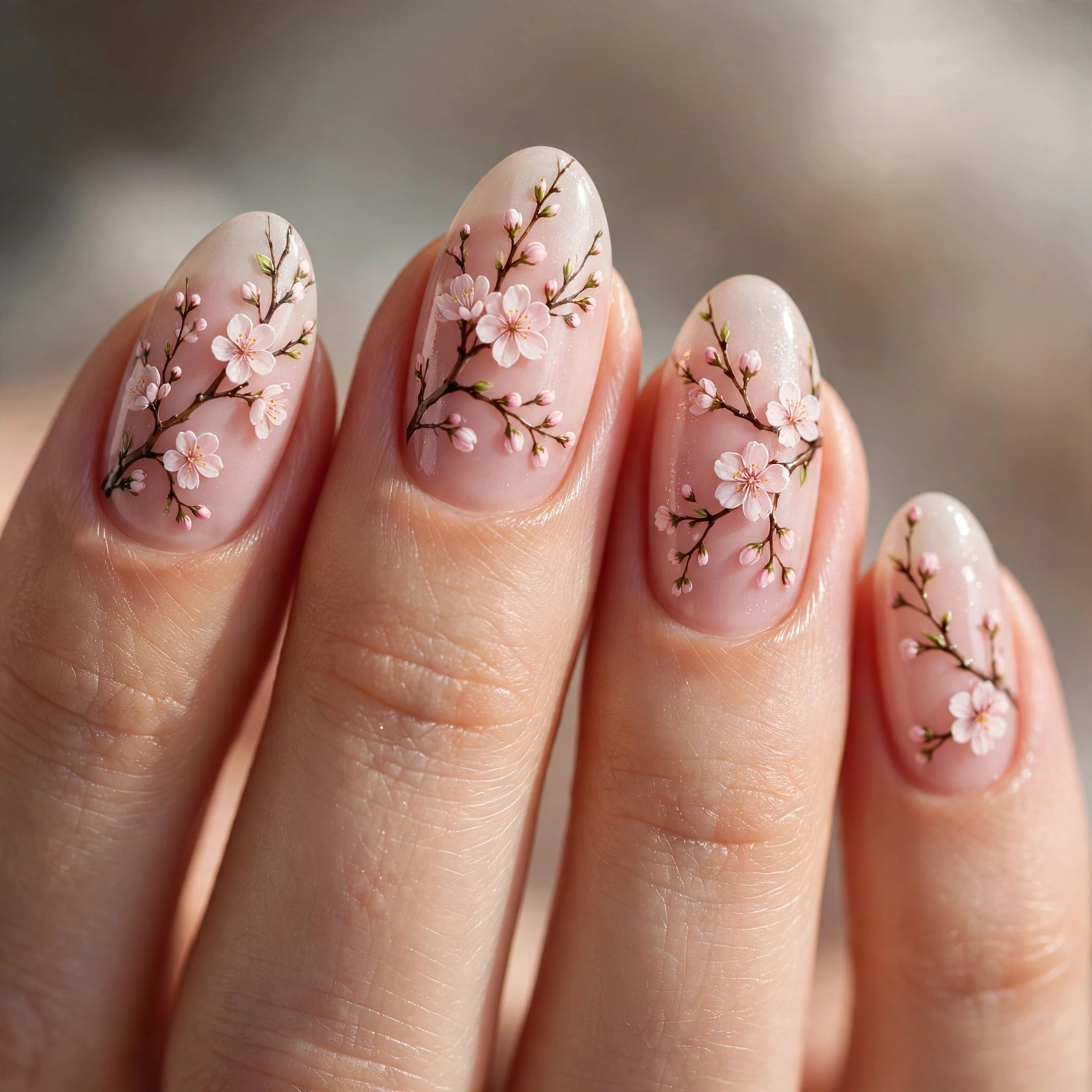 Cherry blossom branch nail design