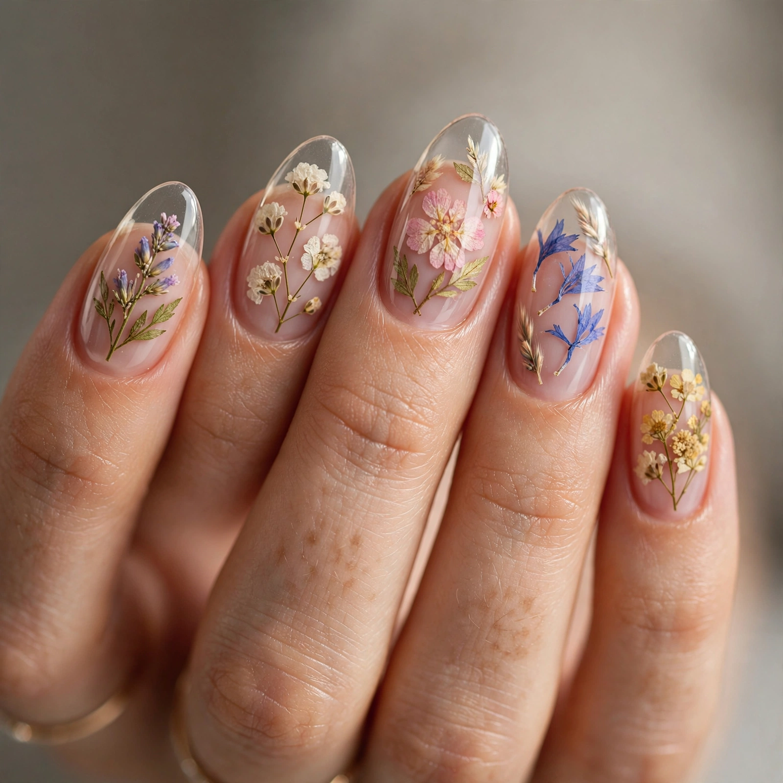 Real pressed flower nail art