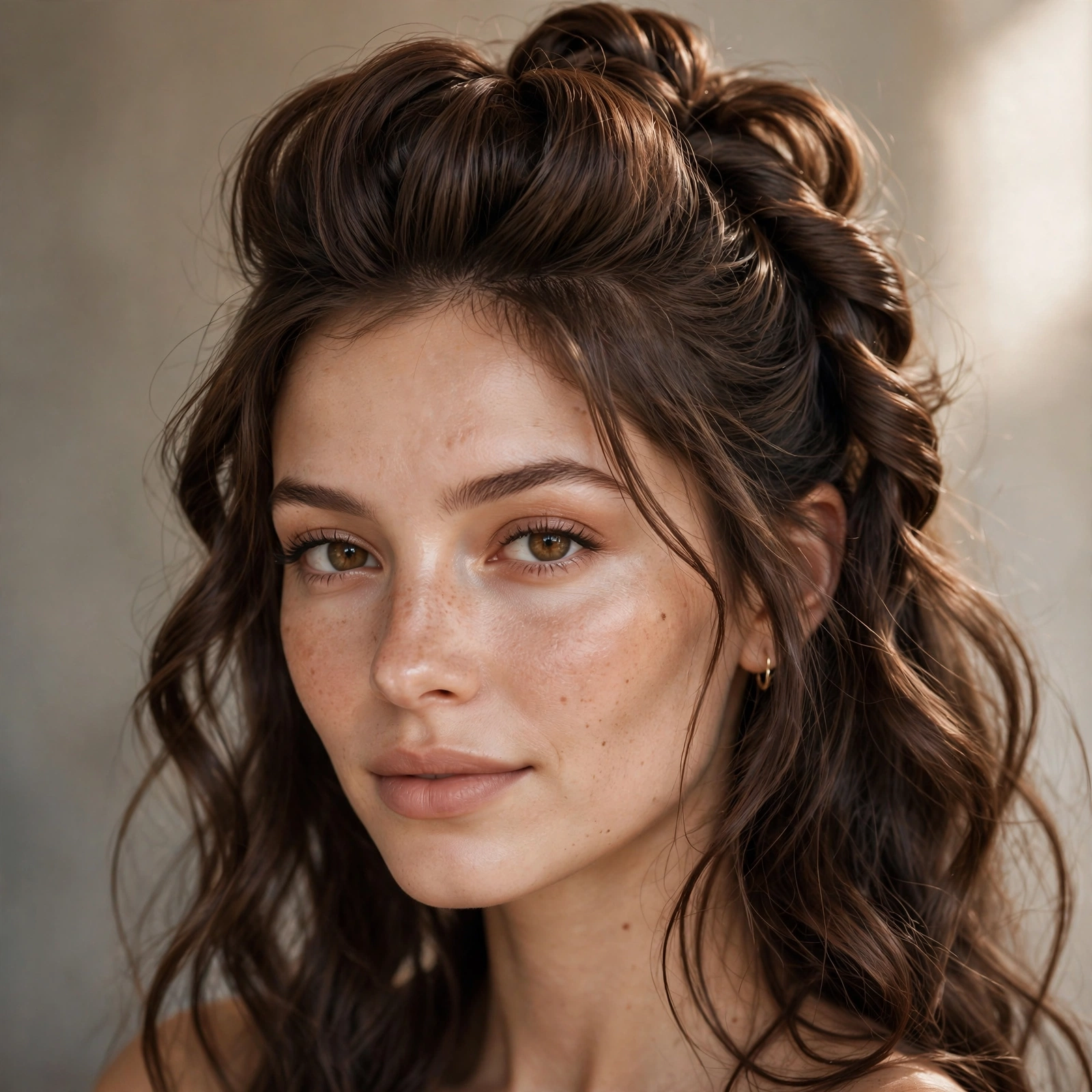 Twisted half-up hairstyle with crown volume