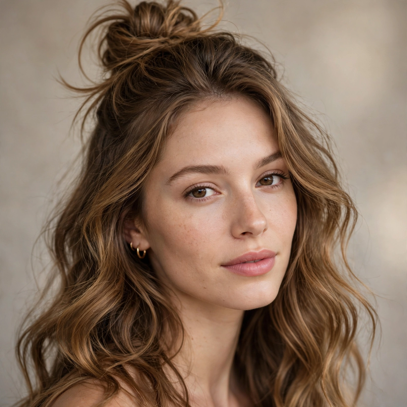 Half-up top knot with loose waves below
