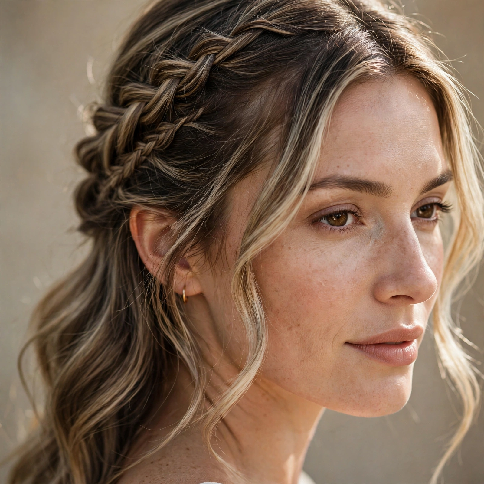 Delicate lace braid in a half-up style