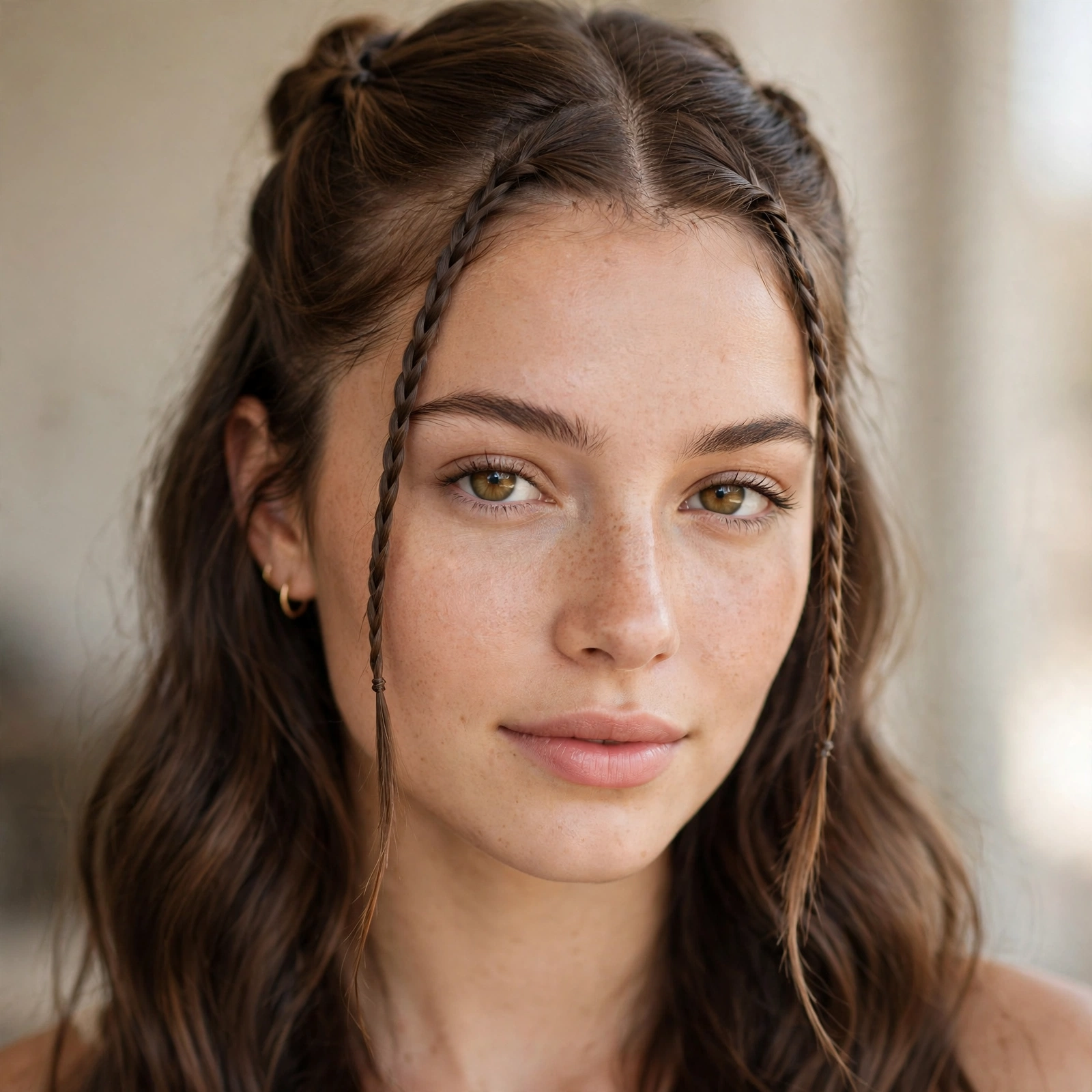Half-up style with two small face-framing braids
