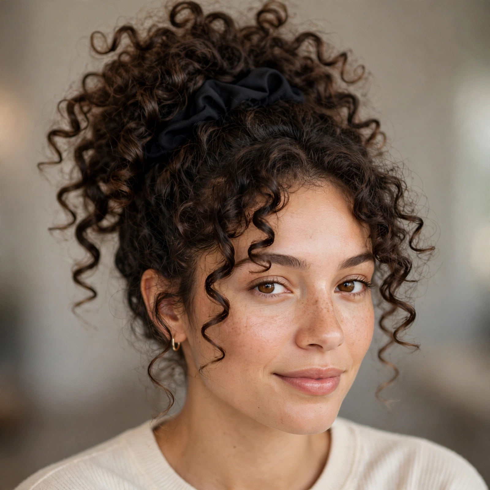 High pineapple updo preserving curls overnight