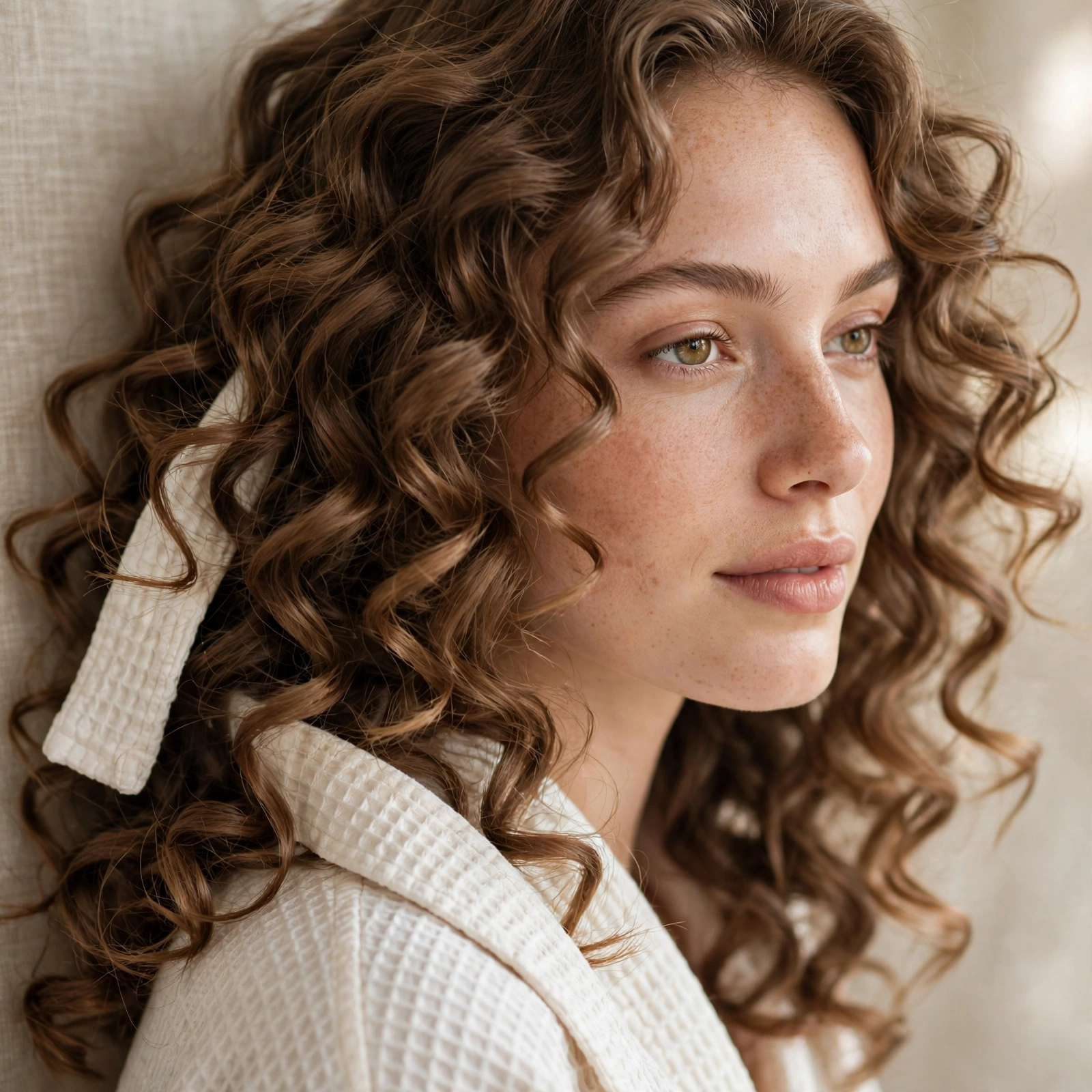Curls formed with a robe belt overnight