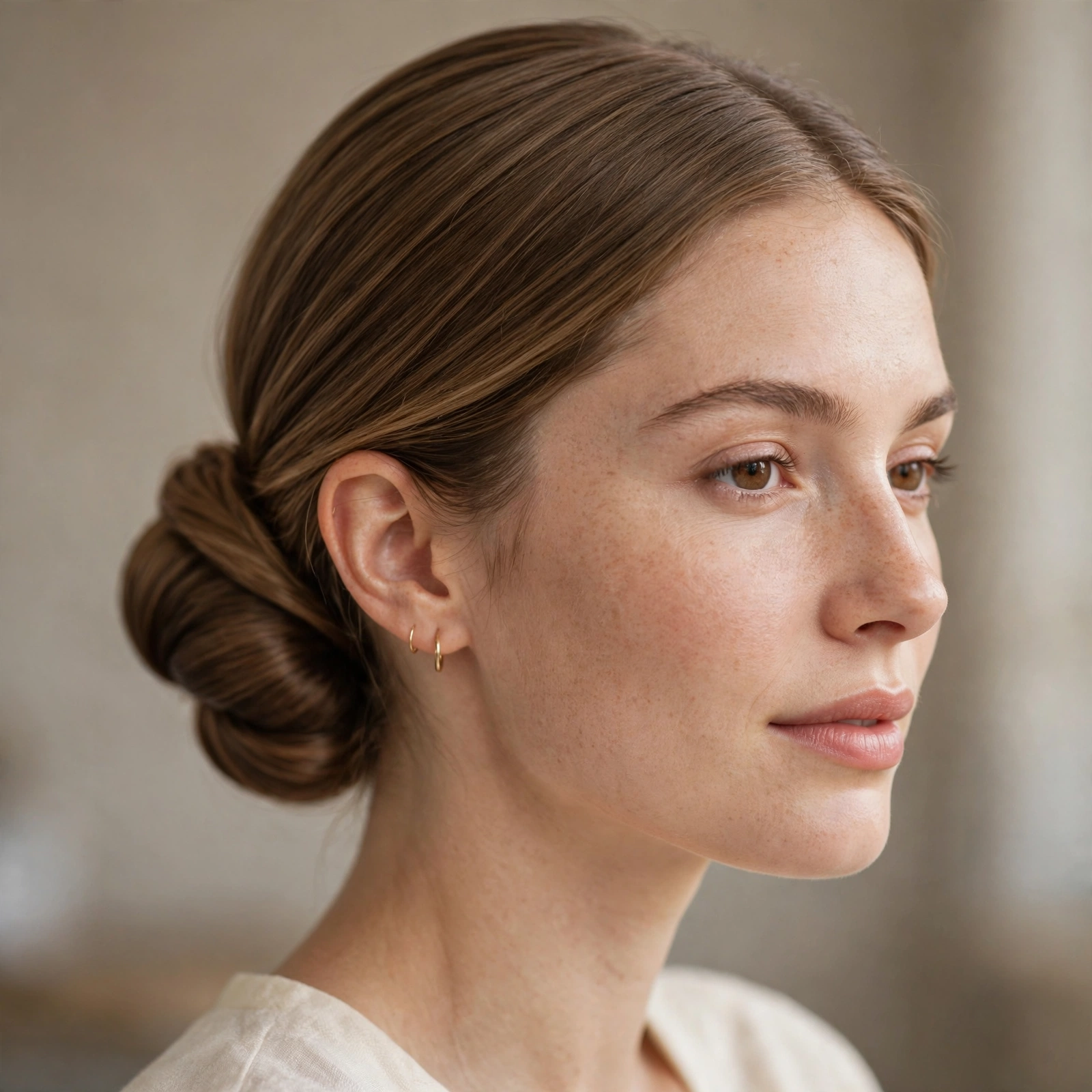 Smooth low chignon styled without heat