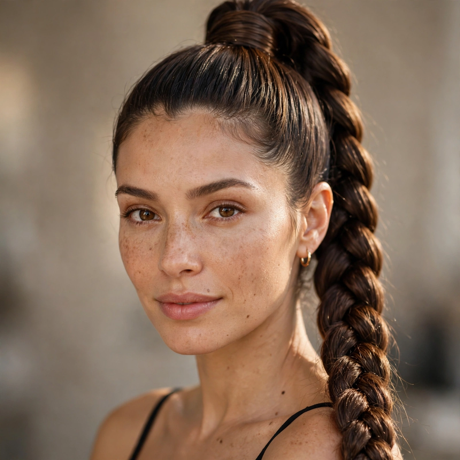 High ponytail styled into a long braid
