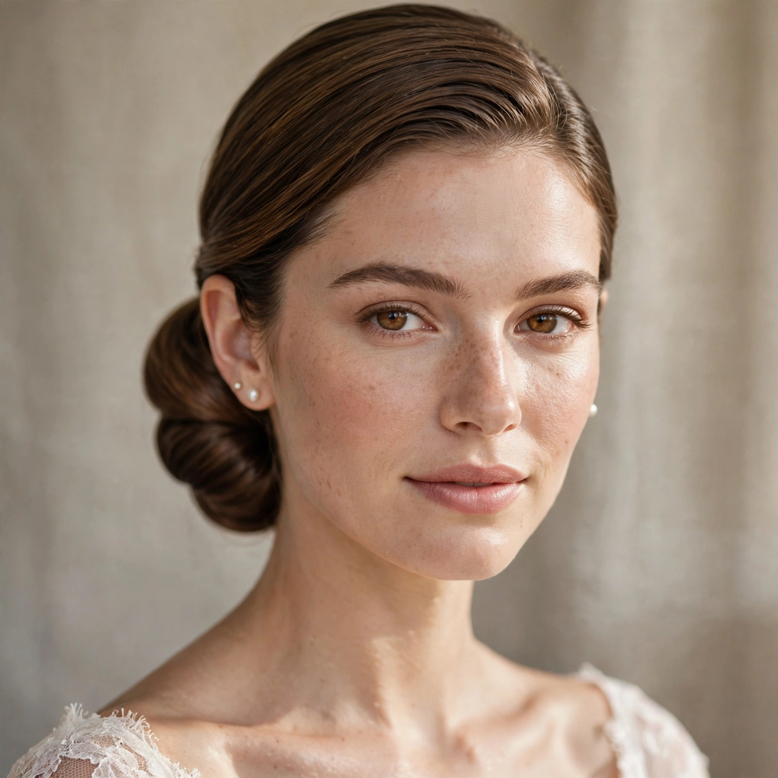 Polished low chignon wedding hairstyle