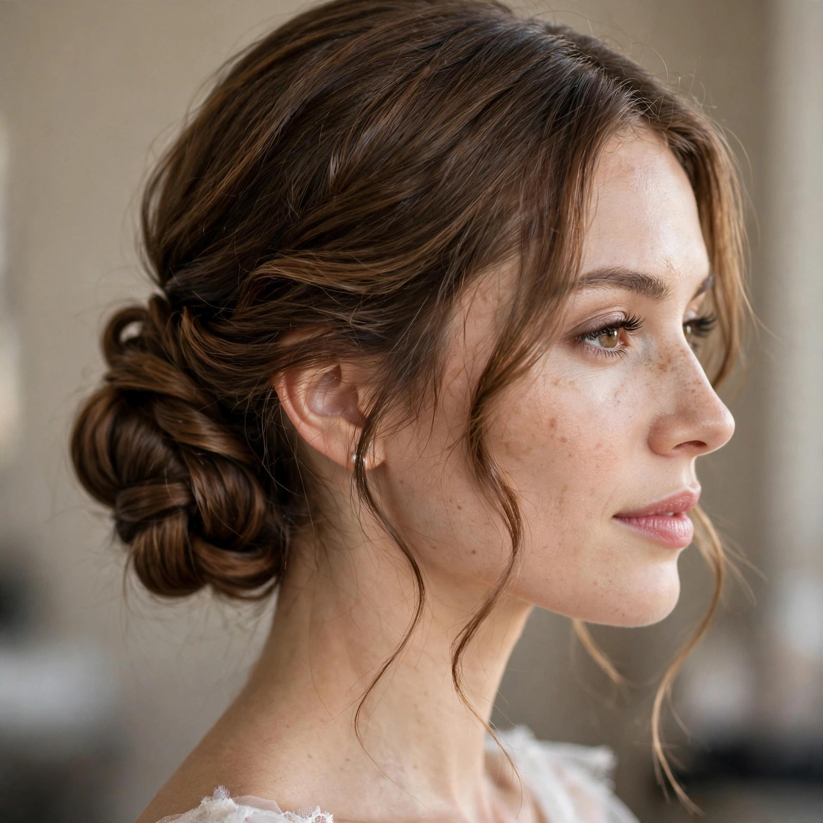 Twisted low bun wedding hairstyle
